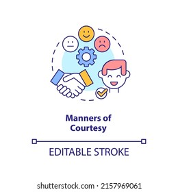 Manners of courtesy concept icon. Social norms. Etiquette category abstract idea thin line illustration. Isolated outline drawing. Editable stroke. Arial, Myriad Pro-Bold fonts used