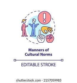 Manners of cultural norms concept icon. Traditions and language. Etiquette category abstract idea thin line illustration. Isolated outline drawing. Editable stroke. Arial, Myriad Pro-Bold fonts used