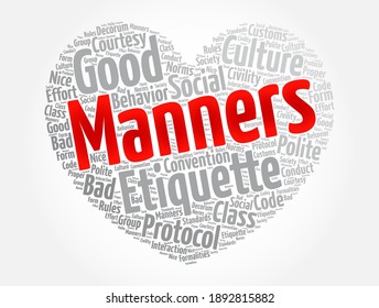 Manners heart word cloud collage, concept background