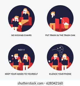 Manners in theaters vector illustration flat design