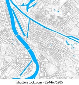 Mannheim, Baden-Wuerttemberg, Germany high resolution vector map with editable paths. Bright outlines for main roads. Use it for any printed and digital background. Blue shapes and lines for water.