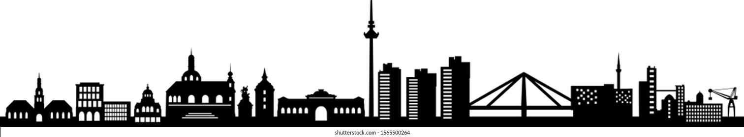 Mannheim City Skyline Silhouette Vector