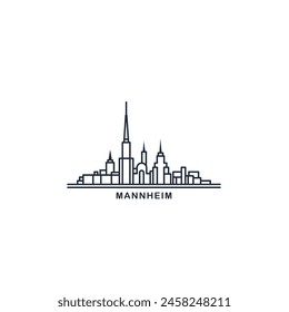 Mannheim cityscape skyline city panorama vector flat modern logo icon. Germany town emblem idea with landmarks and building silhouettes. Isolated thin line graphic