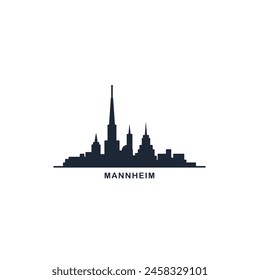 Mannheim cityscape skyline city panorama vector flat modern logo icon. Germany town emblem idea with landmarks and building silhouettes. Isolated simple solid shape graphic