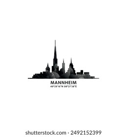 Mannheim panorama, vector badge, skyline logo and icon. Germany city horizon logotype with landmarks and building silhouettes. Isolated foggy abstract gradient graphic