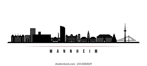 Mannheim skyline horizontal banner. Black and white silhouette of Mannheim, Germany. Vector template for your design. 