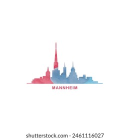 Mannheim watercolor cityscape skyline city panorama vector flat modern logo, icon. Germany town emblem concept with landmarks and building silhouettes. Isolated colorful graphic