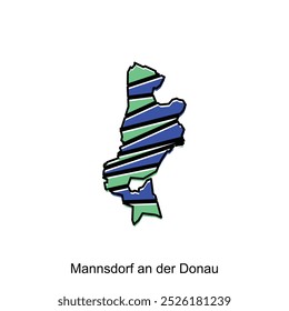 Mannsdorf an der Donau Karte, Vektorgrafik von Österreich mit Vorlage für geometrische Streifenfarbsymbole