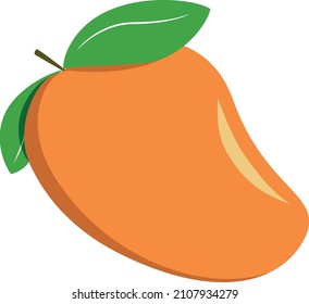 Manogo vector isolated, one whole orange mango fruit with green leaves on white background
