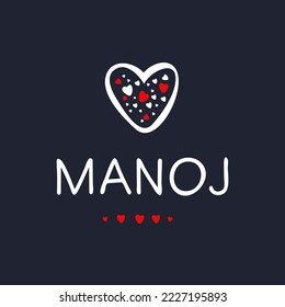 Manoj Calligraphy male name, Vector illustration.