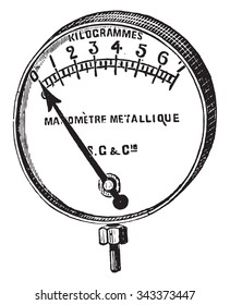 Manometer, Bourdon, a metal ring, vintage engraved illustration. Industrial encyclopedia E.-O. Lami - 1875.