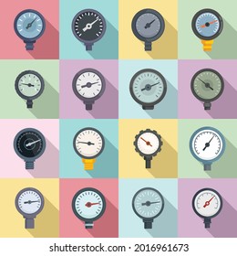 Manometer icons set flat vector. Pressure gauge. Reading manometer