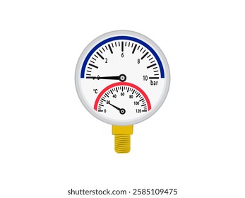Manometer illustration design with pressure needle, pressure gauge, tool for measuring liquid, gas or vacuum pressure, realistic vector isolated on white background.