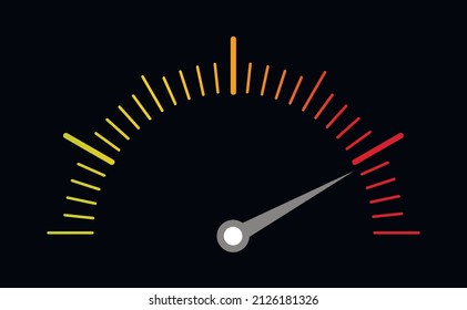 Manometer Or Measuring Indicator. Speedometer Icon With Red, Yellow, Green Scale And Arrow. Performance Progress Chart. Risk Indicator. Vector Illustration