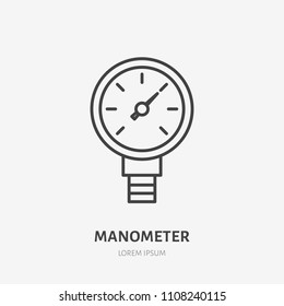 Manometer, pressure flat line icon. Plumbing tool sign. Thin linear logo for plumber, welder services.