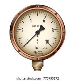 Manometer. Steam or water pressure meter steampunk style. Device for measuring steam or water pressure.