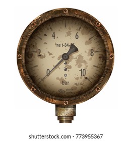 Manometer. The steam or water pressure meter in grunge or steampunk style. Device for measuring steam or water pressure.