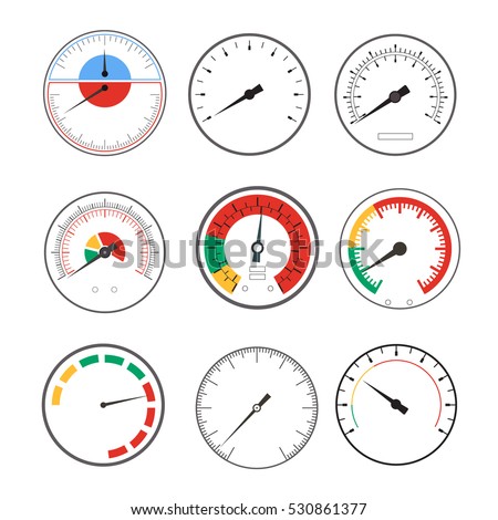 Manometer Temperature Gauge Devices Set. Vector