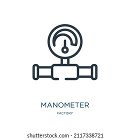manometer thin line icon. equipment, power linear icons from factory concept isolated outline sign. Vector illustration symbol element for web design and apps.