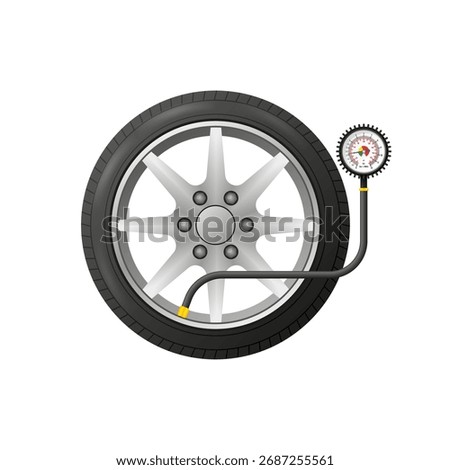 Manometer for tire. Checking pressure gauge. Tire pressure gauge. Vector illustration.