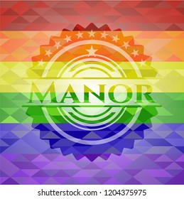 Manor on mosaic background with the colors of the LGBT flag