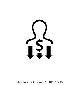Manpower cost reduction black icon. Clipart image isolated on white background