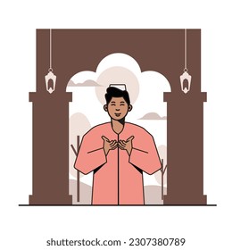 man-praying-in-mosque-eid-adha-morning-in-flat-illustration by imity studio imityworks