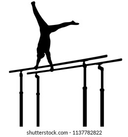 Man's Artistic Gymnastics, Silhouette on White Background