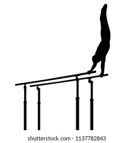Man's Artistic Gymnastics, Silhouette on White Background