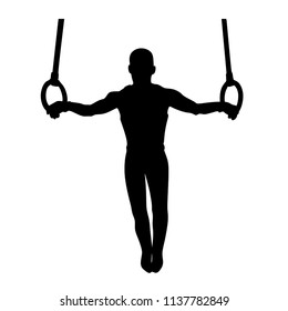 Man's Artistic Gymnastics, Silhouette on White Background