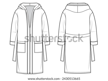 Mans bathrobe with hood technical sketch