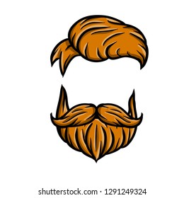 A man's beard with a mustache. masculine element is drawn by hand. Part of the face of a man's head with thick brown hair and a fashionable hairstyle.
