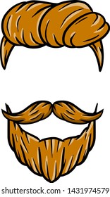 Man's beard with mustache. masculine element is drawn by hand. Part of the face of a man's head with thick brown hair and a fashionable hairstyle.
