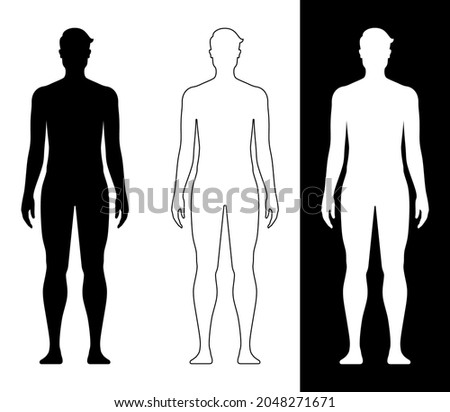 Mans body vector illustration, silhouette, outline and on the background. Human body shape isolated on background.