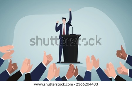 The man's brilliant speech received a round of applause, This is a set of business illustrations