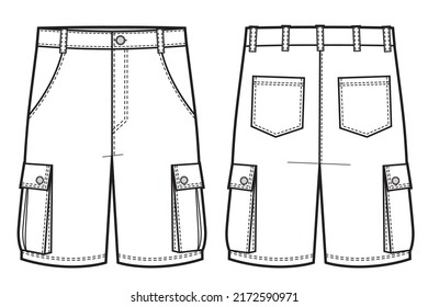 Mans cargo shorts vector technikal sketch