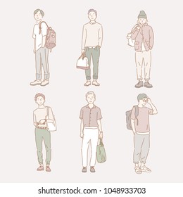 man's casual fashion styles. hand drawn style vector doodle design illustrations.