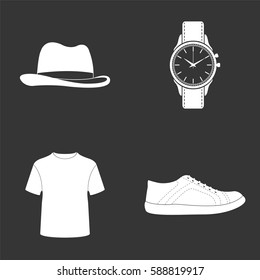 Man's clothes and accessories icons set isolated  on gray