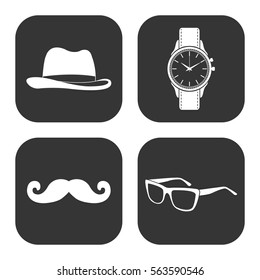 Man's clothes and accessories icons vector set on gray  buttons