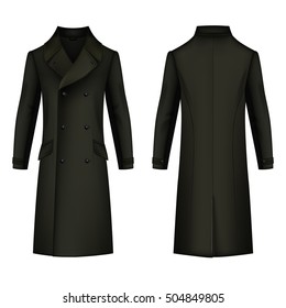 Man's coat outlined template (front & back view), vector illustration isolated on white background 