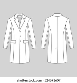 Man's coat outlined template (front & back view), vector illustration isolated on grey background 