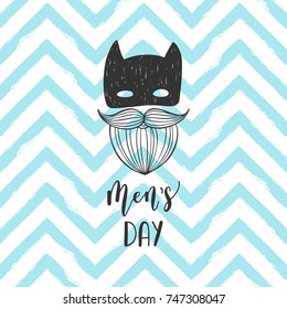 Man's day icon, banner, poster, card. Vector element with hand lettering text, mustache.