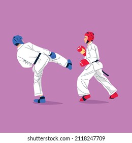 
mans doing martial art fight and each other
