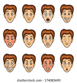 Man's emotions and expressions cartoon vector set