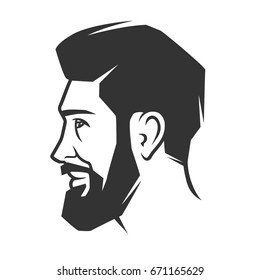 Man's face with beard. Black and white vector object.