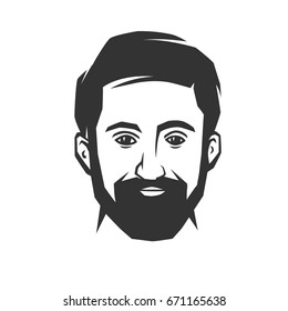 Man's face with beard. Black and white vector object.