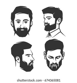 * Man's face with beard. Black and white vector object.