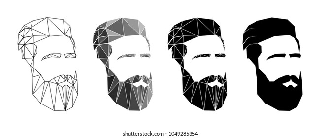 man's face with beard and mustache. polygon effect. set. for men's barbershop. icon, sign for men's beauty salon