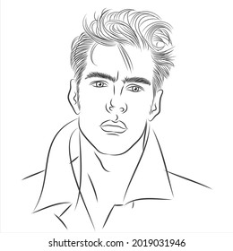 Man's face close up, line vector illustration