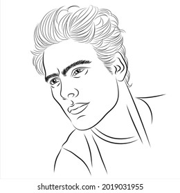 Man's face close up, line vector illustration